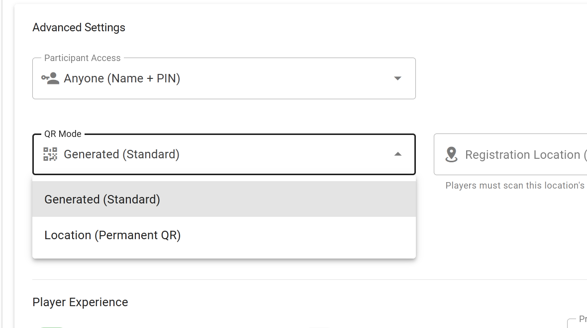 QR Modes in Advanced Options